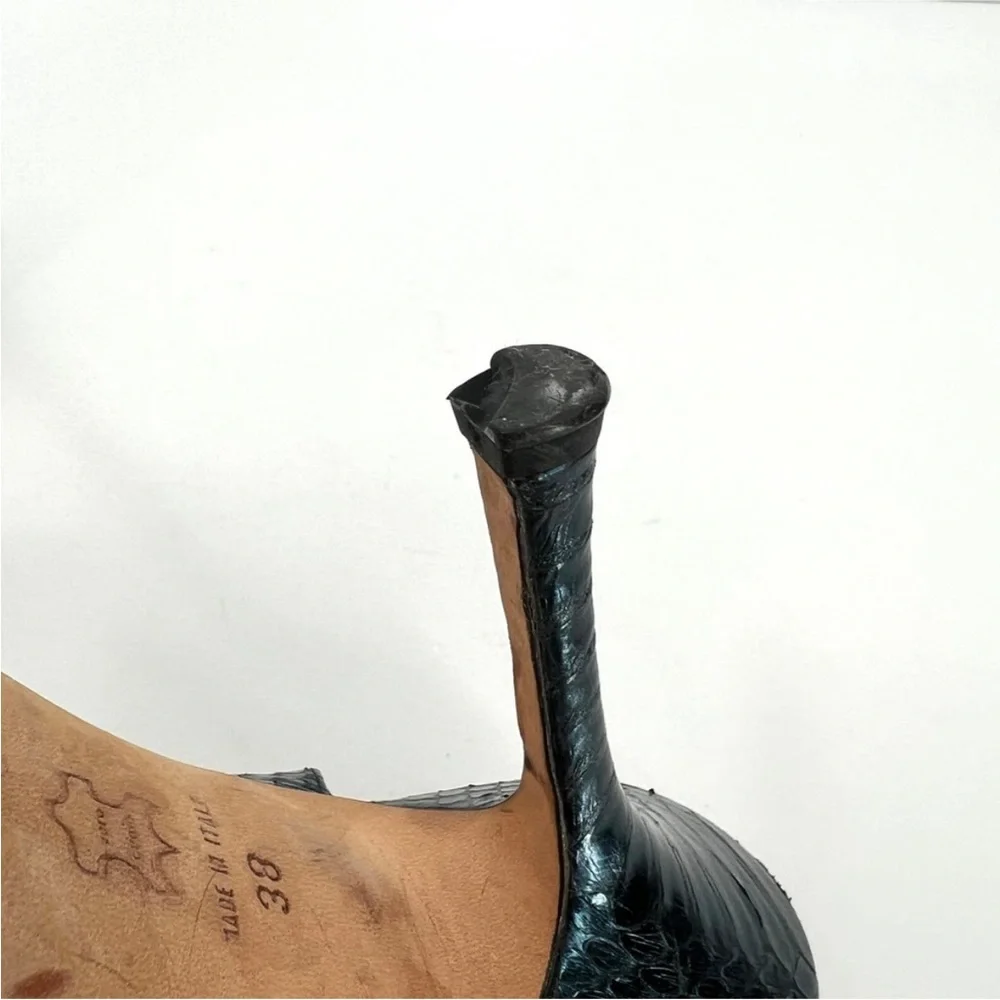 JIMMY CHOO Shoes Womens 38 Metallic Blue Snake Embossed Strappy Leather Sandal - Picture 11 of 14